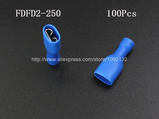 100x 16-14AWG 0.8x6.3 FDFD2-250 blue female Insulated spade crimp Terminals