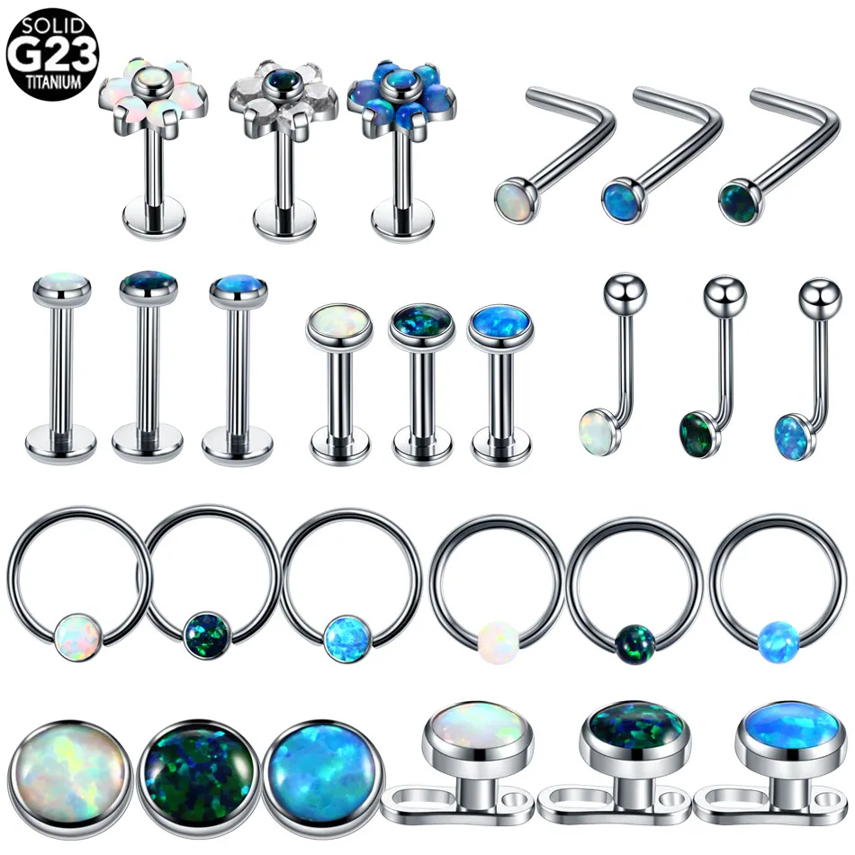 1Pc Titanium Opal Labret Nose Piercing Nose Septum Rings Clip on Earrings Tongue Lip Ring Micro Dermal Anchor Body Jewelry