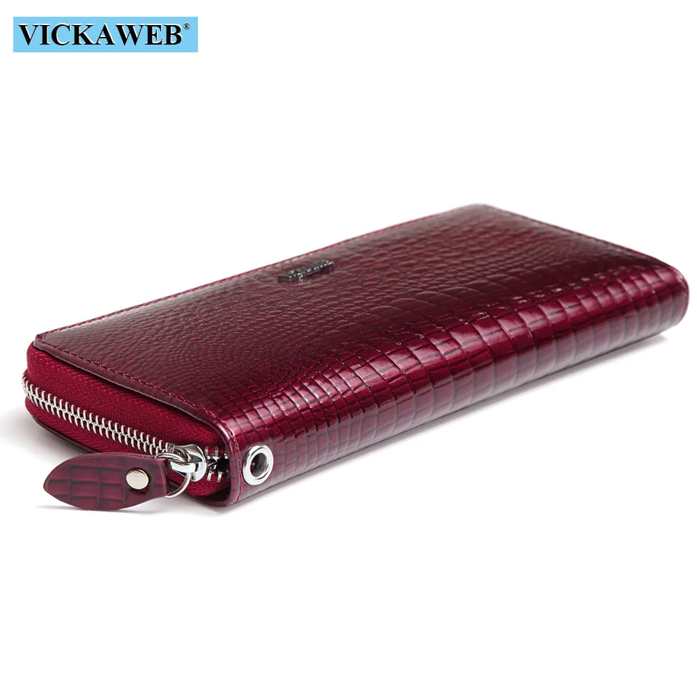 VICKAWEB Wristlet Wallet Purse Genuine Leather Wallet Female Long Zipper Women Wallets Card Holder Clutch Ladies Wallets AE38