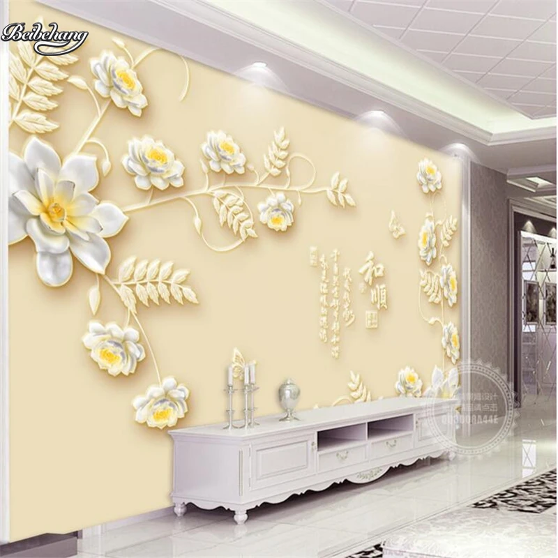 

beibehang 3D Stereo Embossed Flowers and Backdrop Wall Customized Large Mural Nonwovens Super Green Wallpaper