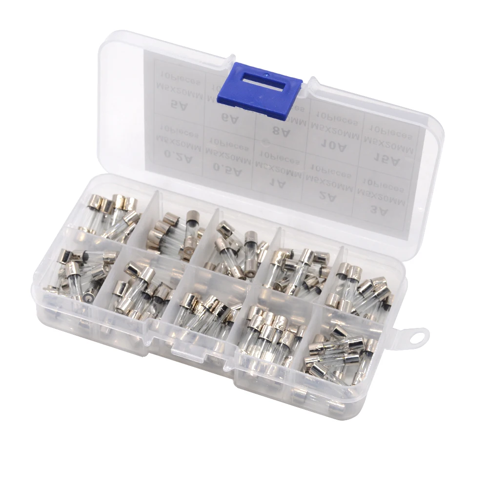 100Pcs 5*20 5x20 mm Auto Glass Tube Fuse Assorted Kit 0.2A 0.5A 1A 2A 3A 5A 6A 8A 10A 15A