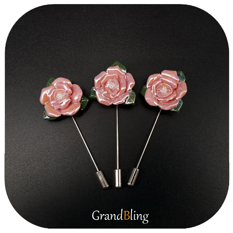 Fancy Design of Hand-made Glazy Ceramic Rose Lapel Pins for Lady's Dress/Hat Accessories