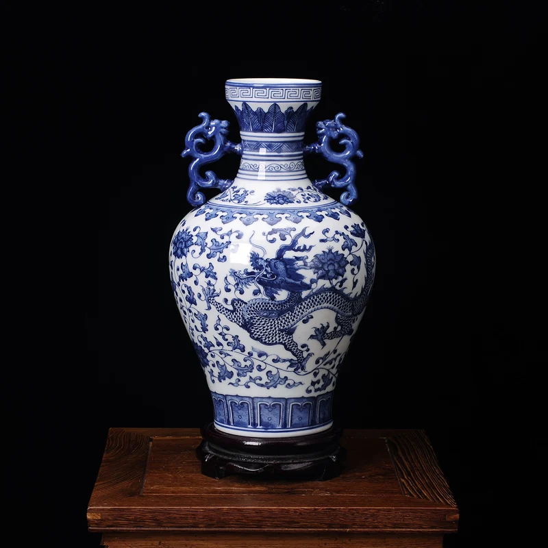 

Jingdezhen ceramics porcelain dragon ears antique vase modern fashion crafts furniture decoration decoration