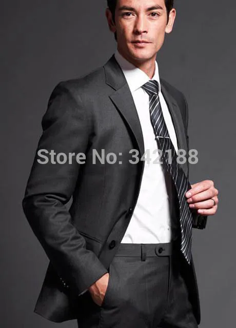 

DISCOUNT! Custom Made Side Slit Charcoal Grey Groom Tuxedos/Notch Lapel Best Man Groomsmen Men Wedding Suits/cheap groom tuxedow