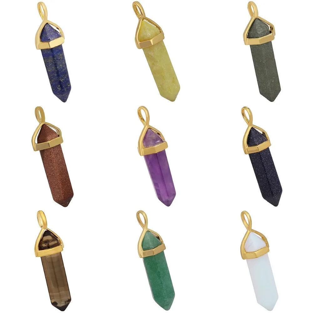 

TUMBEELLUWA 1Lot (5Pc) Hexagonal Prism Crystal Stone Healing Point Reiki Chakra Pendant Charms for Jewelry Making