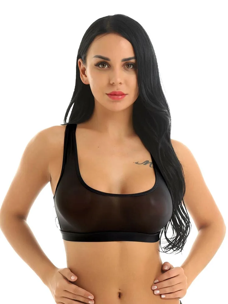 Sexy Women Sheer Slim Fit Sport Bra Top Ultra Thin Cami Crop Racer Back Rave Dance Bralette