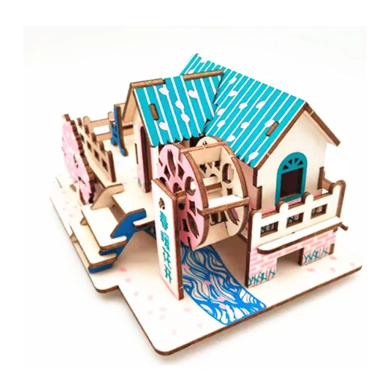 Fai da te modello di costruzione giocattolo 3d Puzzle in legno casa Villa Kit su Waterside Puzzle assemblare giocattolo regalo per bambini adulto p15