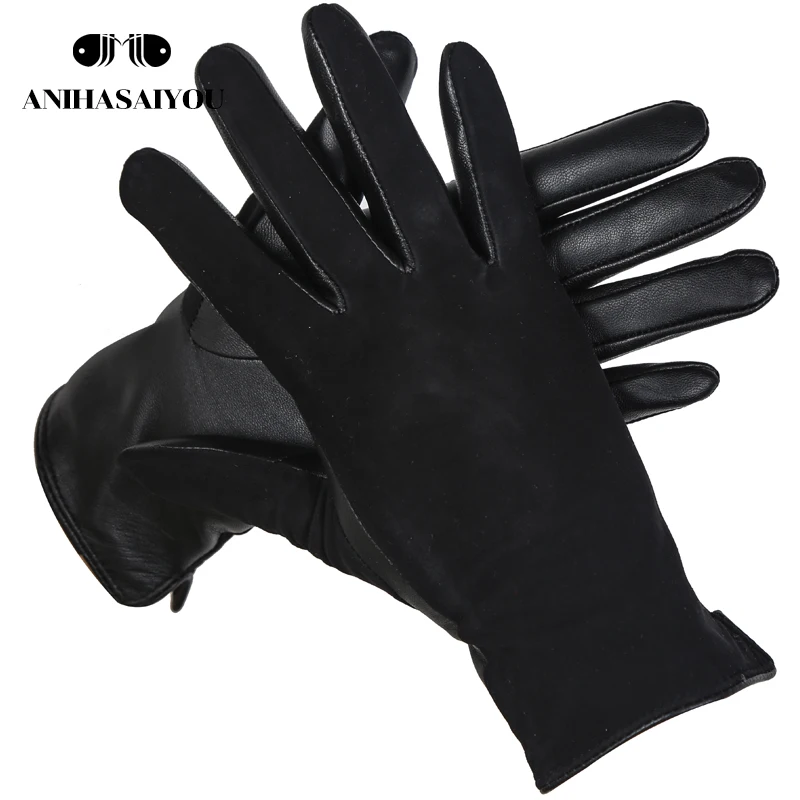 Simple short women\'s gloves,High grade genuine women\'s leather gloves,Matte leather black leather gloves women - 0717