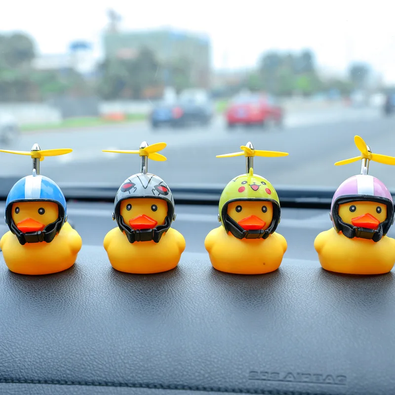 Light Up Cute Yellow Rubber Duck Toy Car Ornament Bike Hat Decoration Stroller Pendant Bamboo Dragonfly