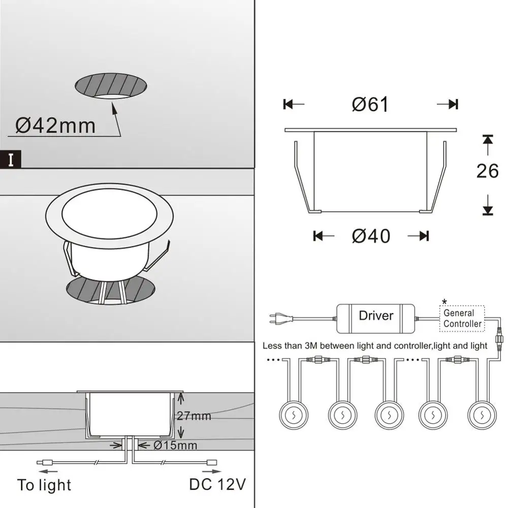 10Pcs/Set 61mm 1.5W 12V IP67 Kitchen Outdoor Garden Yard Pathway Stair Step LED Pool Deck Rail Inground Recessed Soffit Lights