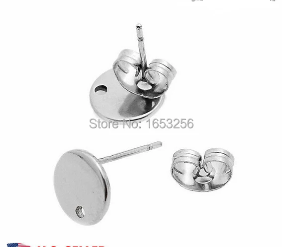 Stainless Steel Round Stud Earrings Finding Supplies w / Stopper
