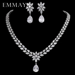 EMMAYA Romantic Trendy  Flower Design Water Drop CZ Wedding Jewelry Sets For Brides Silver-color