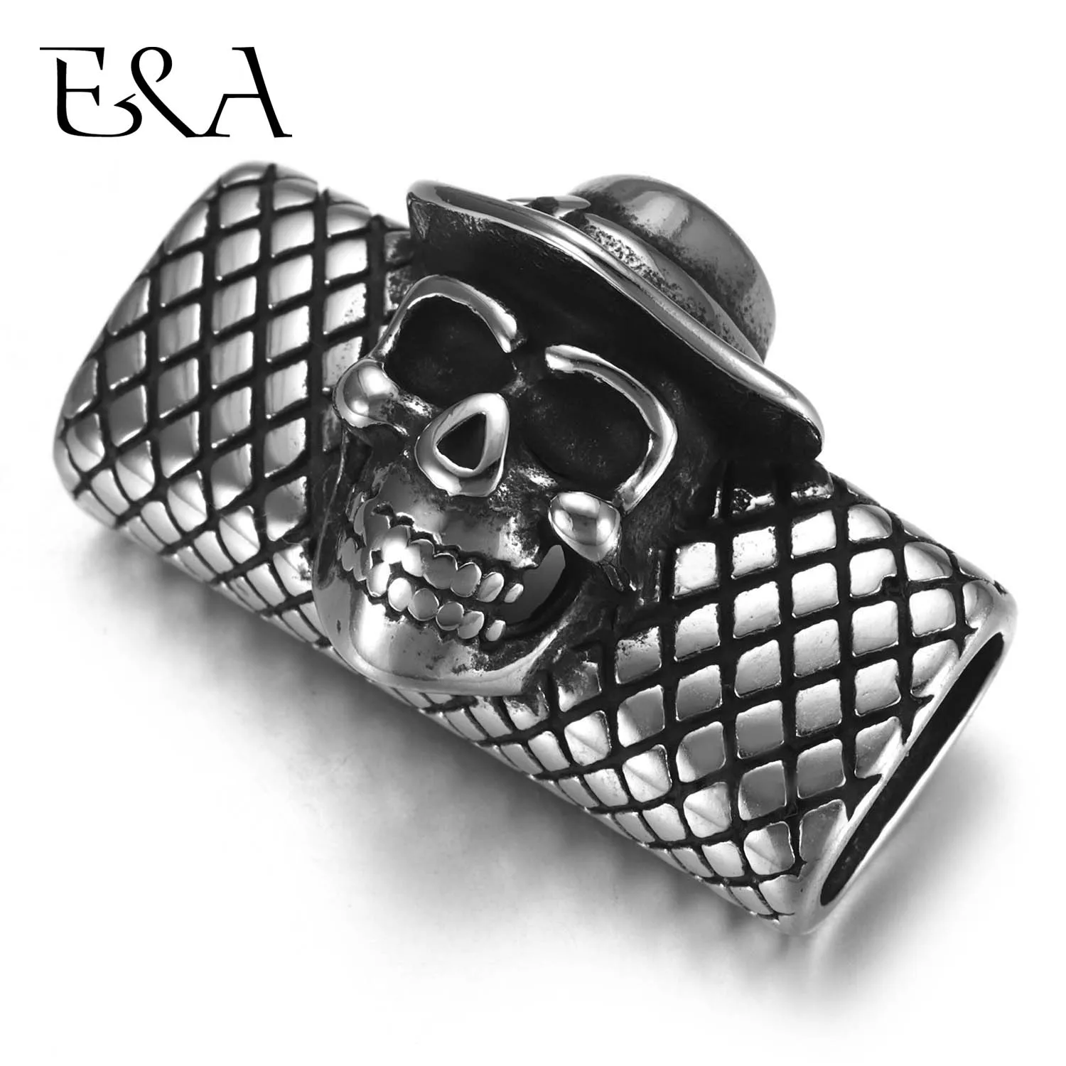 Stainless Steel Slider Bead Skull 12*6mm Hole Slide Charms for Men Leather Bracelet Punk Jewelry Making DIY Supplies