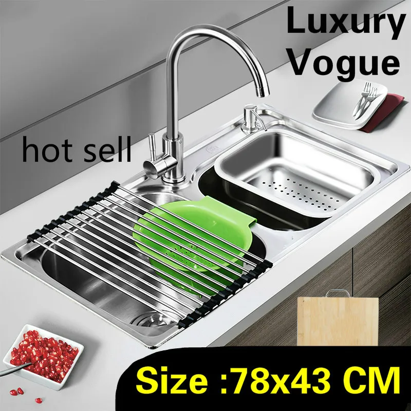 

Free shipping Home vogue capacity wash vegetables common large kitchen double groove sink 304 stainless steel 780x430 MM