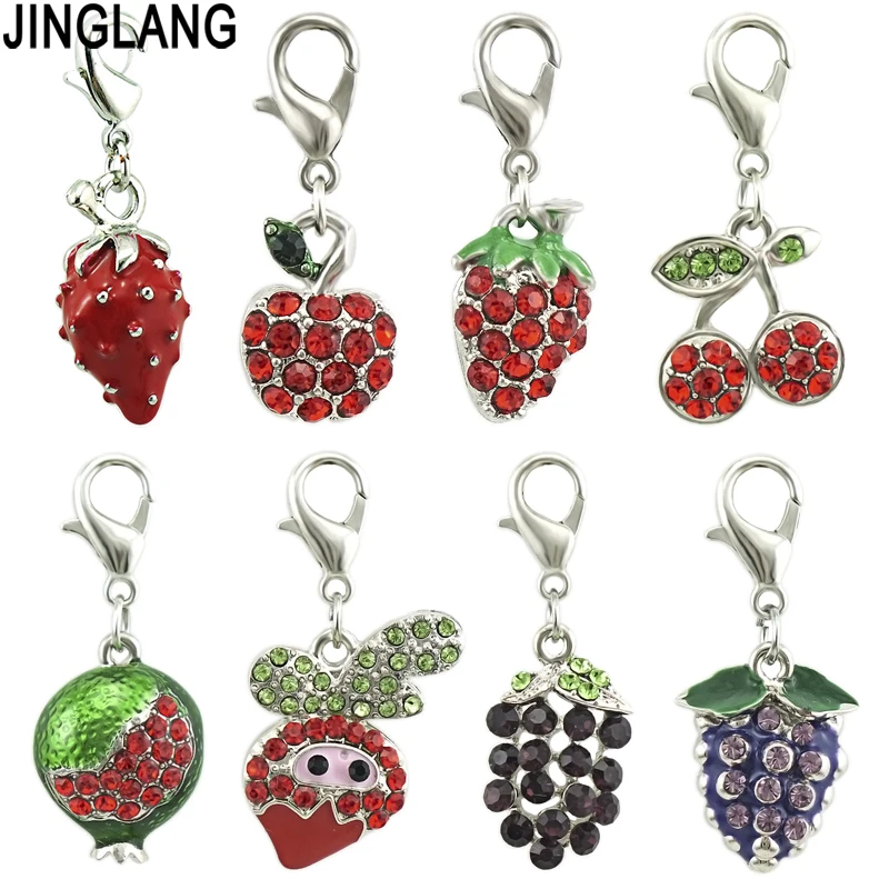 

JINGLANG Mixed Lobster Clasp Strawberry/Grape/Cherry/Charms With Fruit Pendants DIY Charms For Jewelry Making Accessories 12pcs