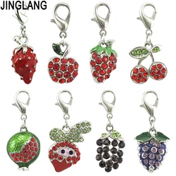 JINGLANG Mixed Lobster Clasp Strawberry/Grape/Cherry/Charms With Fruit Pendants DIY Charms For Jewelry Making Accessories 12pcs