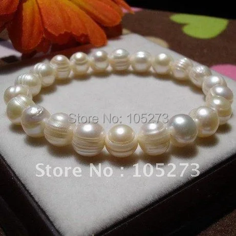 Pearl Jewelry 9-10MM Super Big Size 100% Genuine Natural Freshwater Pearl Bracelet Bangle Fashion Jewelry New Free Shipping