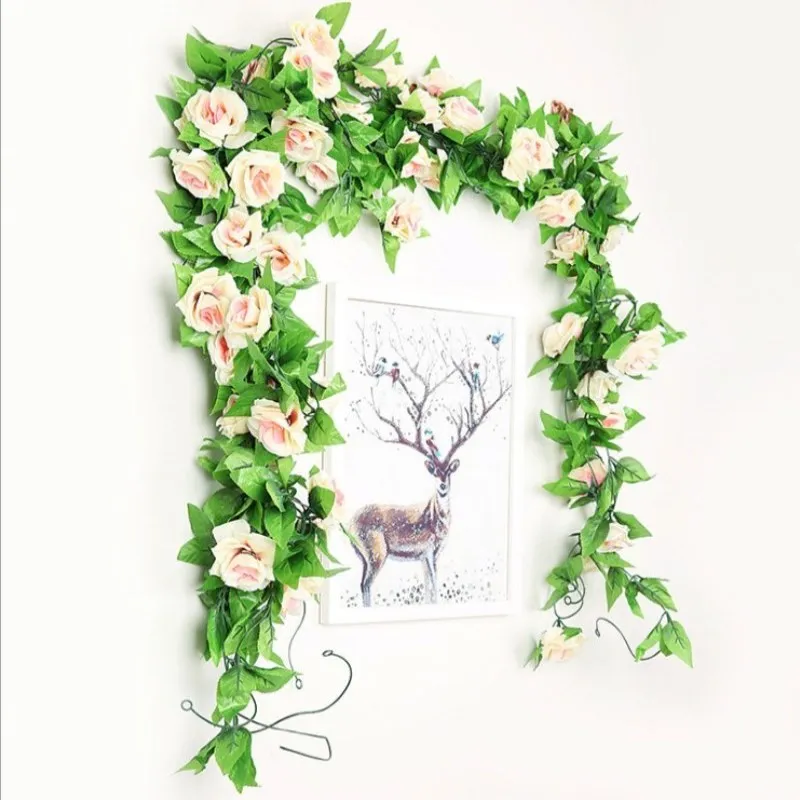 245CM Silk Roses Ivy Vine with Green Leaves For Home Wedding Decoration DIY Hanging Garland Artificial Flowers  Free Shipping