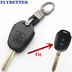 FLYBETTER Genuine Leather 2Button Remote Key Fob Protector Case Cover For Toyota Innova/Fortuner/Vios/Wish/Prado L416