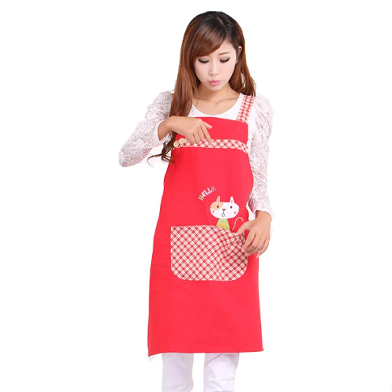 Classic Style Cute Tea Shop Kindergarten Apron Women Adult Work Wear Gown Cotton Overall Pinafore Logo Print