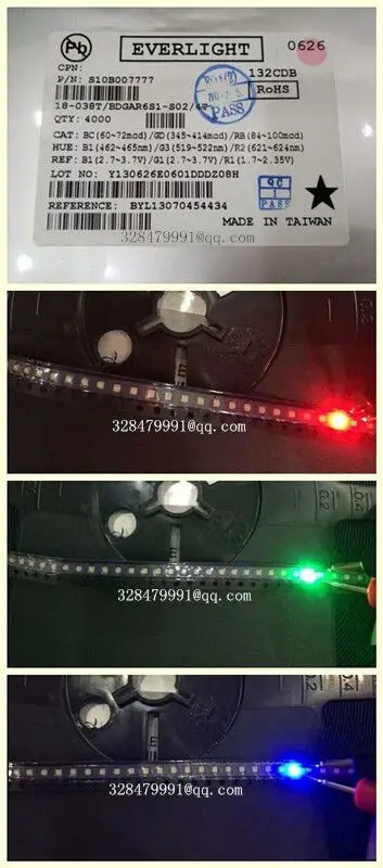 

500PCS/lot Everlight SMD LED 0402 RGB Full Color 0402 Red/Green/Blue Common Anode Led 0404RGB 1010RGB 1.0*1.0 mm LED Diode