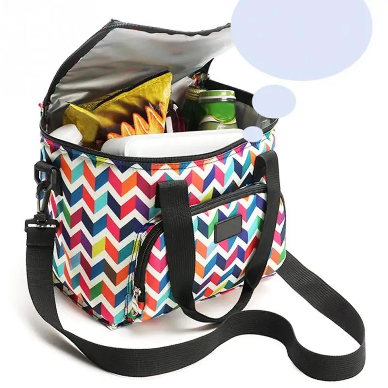 New Oxford Double Layer Cooler Lunch Bag Printed Insulated Thermal Food Picnic Handbag Portable Shoulder Lunch Box Tote