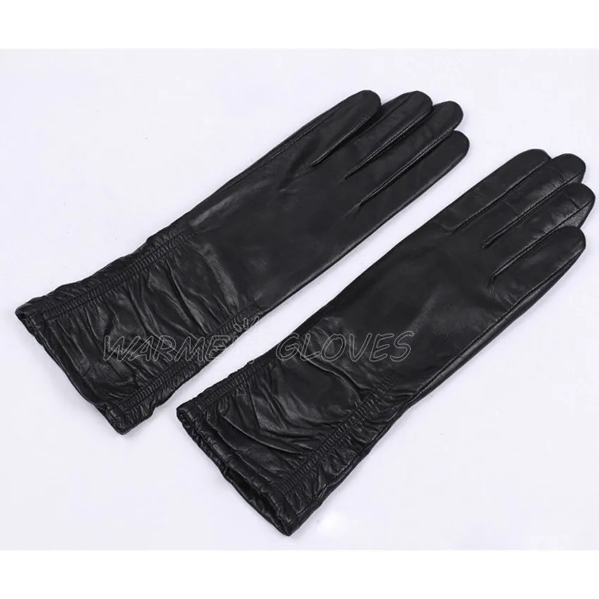 Guantes de cuero con pantalla táctil para mujer, manoplas cálidas de piel de cabra auténtica para conducir, de cinco dedos, de alta calidad, a la