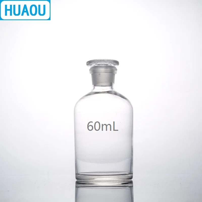 HUAOU 60mL Narrow Mouth Reagent Bottle Transparent Clear Glass with Ground in Glass Stopper Laboratory Chemistry Equipment