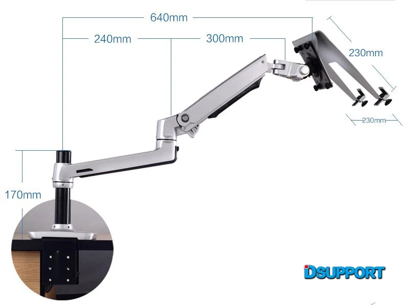 Aluminum Alloy Desktop Mount Ultra-long Arm Dual-use Laptop/ Monitor Holder Full Motion Notebook Bracket 8012-T