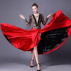 Spanish Dance Skirt Femal Black Red Latin Dance Dress Paso Doble Skirt Cloak Dance Dress Woman Performance Dance Skirt