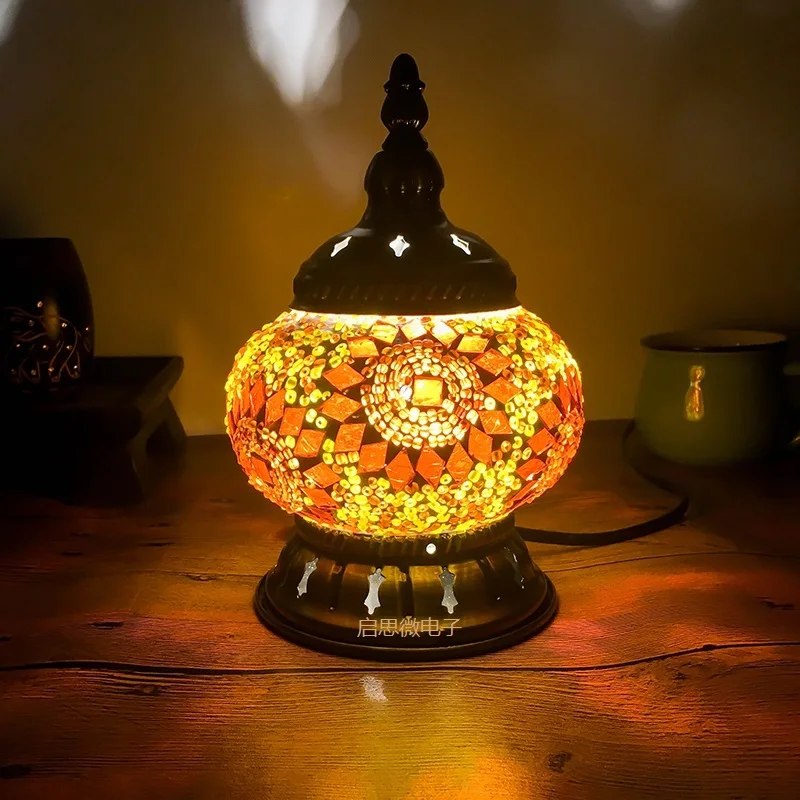 Newest Turkish Mosaic Table Lamp Vintage Art Deco Handcrafted Lamparas De Mesa Glass Romantic Bed Light Lamparas Con Mosaicos