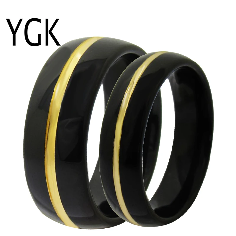 

YGK Jewelry Love Forever Ring Black Dome Golden Line New Tungsten Ring Tungsten Wedding Ring For Men and Women Bridegroom Ring