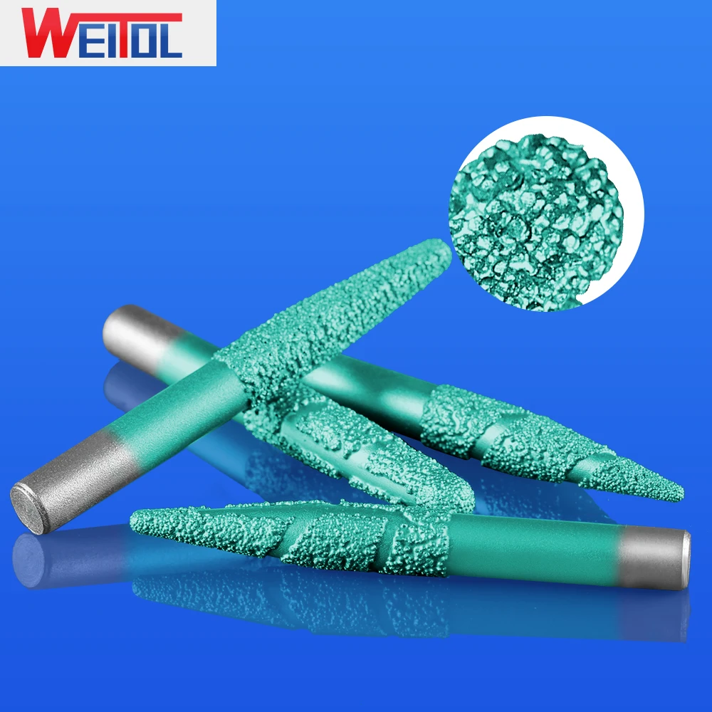 WeiTol 1 piece 8mm Vacuum brazed stone bits granite cutting tools taper diamond burrs router bits for engraving marble