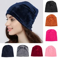 New Women's Velvet Beanie Hat Winter Warm Polyester Skullies Beanies for Ladies Solid Velour Bonnet Hats Dropping Shipping