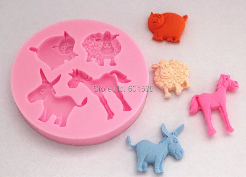 cartoon animals horse cattle sheep cake molds soap chocolate mould for the kitchen baking cake tool DIY  FM097