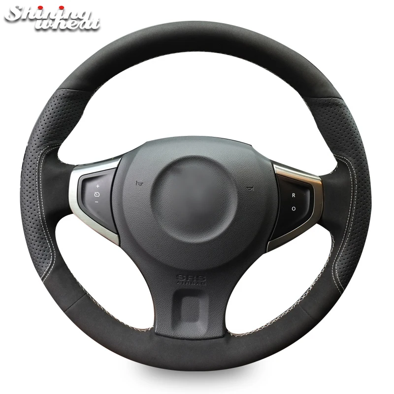 

Shining wheat Black Suede Leather Car Steering Wheel Cover for Renault Koleos 2009-2014