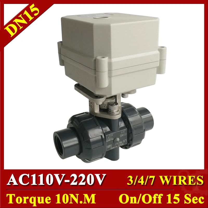 

Tsai Fan Electric PVC Ball Valve BSP/NPT 1/2" AC110V 220V DN15 Motorized Ball Valve 3/4/7 Wires For Water Control Systems