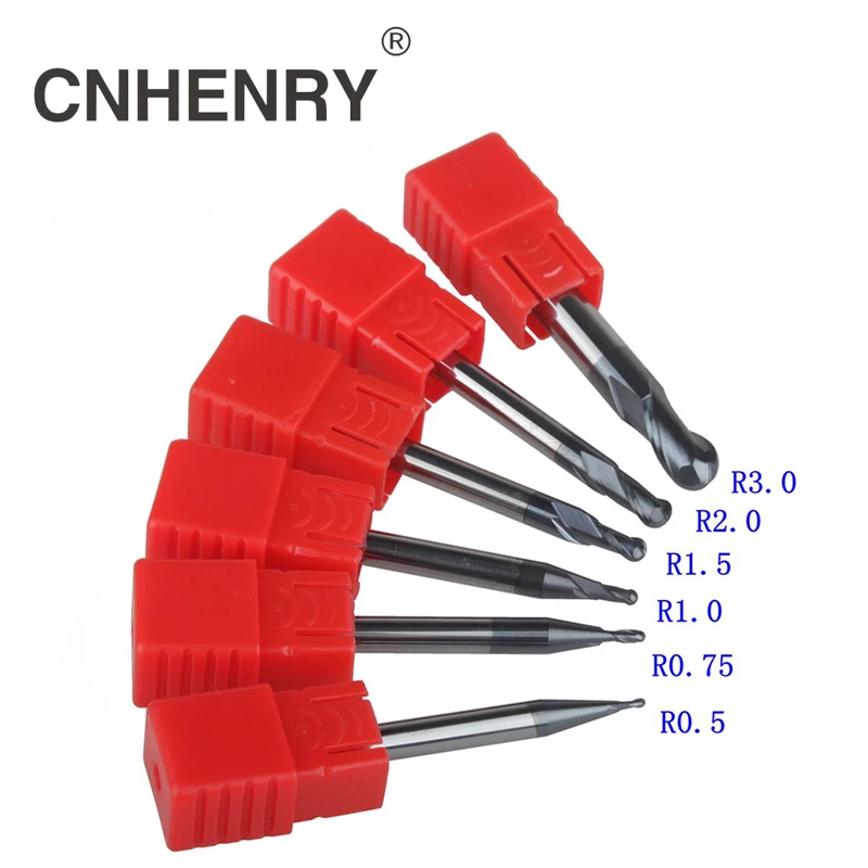 

6 pcs/set R0.5 R0.75 R1 R1.5 R2 R3 Real HRC55 For 2 Flutes Ball Nose End Mill Milling Cutter CNC Router Bits Set