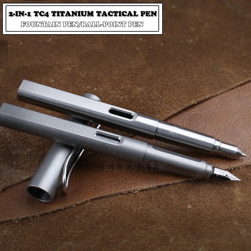 Hoge Kwaliteit Titanium TC4 Tactical Pen 2-In-1 Fontein Inkt Pen Zelfverdediging Business Pen EDC Tool gift Dropshipping