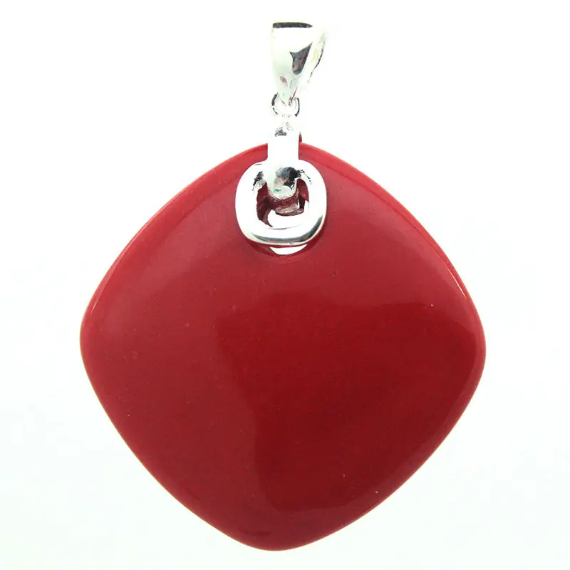 925 STERLING SILVER RED CORAL RICH LUCKY NECKLACE PENDANT 35*35MM