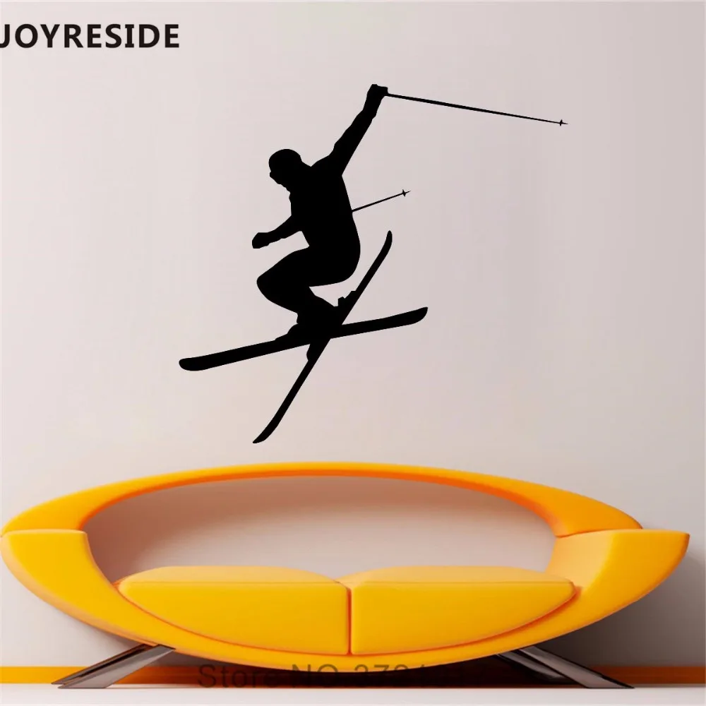 JOYRESIDE Sport Downhill Man Wall Decal Skiing Wall Sticker Snow Jumping Vinyl Decal Home Playroom Decor Interior Design A772