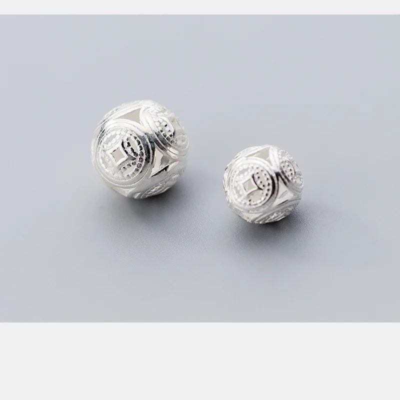 1pc100% 925 Sterling Silver Ancient Coins Charm Beads Hollow Out Spacer Craft Silver Beads DIY Bracelets Jewelry Making Findings