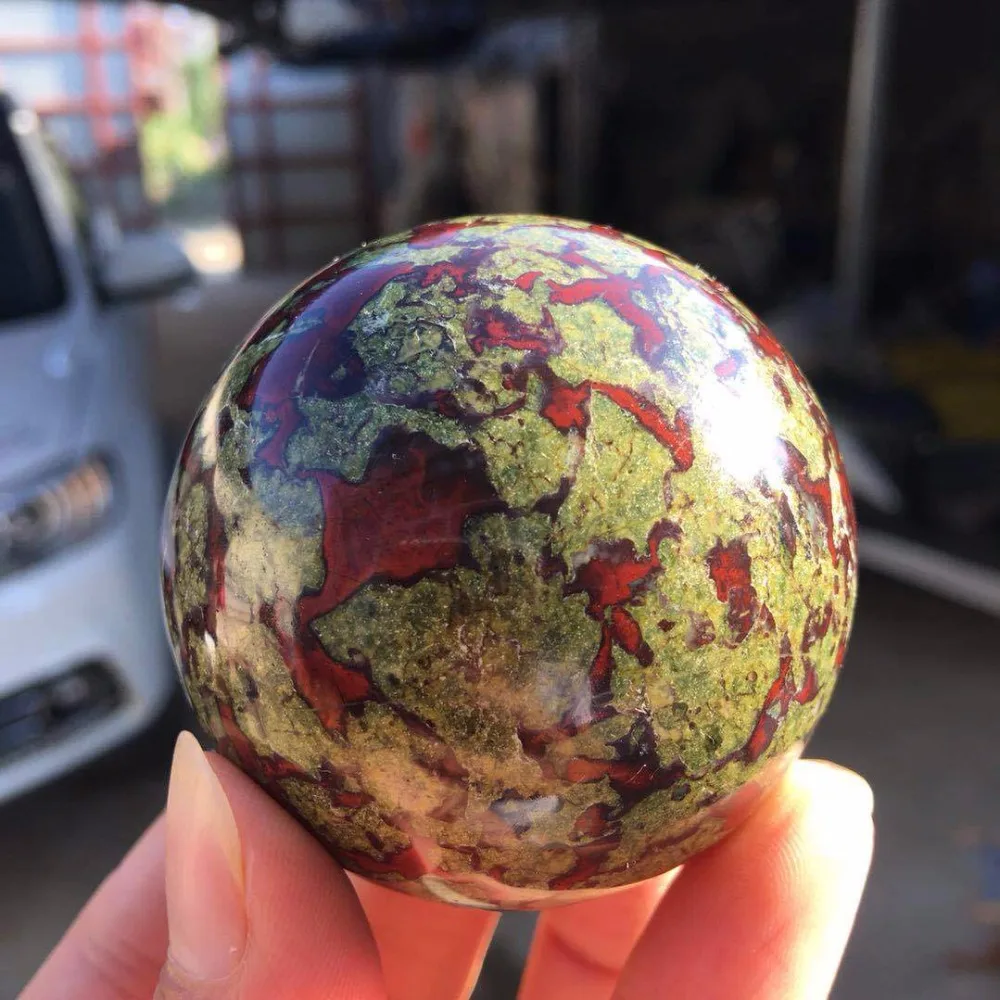45mm Natural Dragon Blood Stone Jasper Crystal sphere ball healing +Ball seat