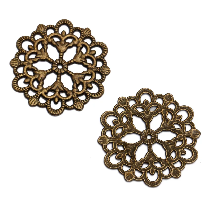 20pcs/lot Antique Bronze 29mm Round Flower Motif charms Good Quality and wholesale Diy Jewelry findings Components