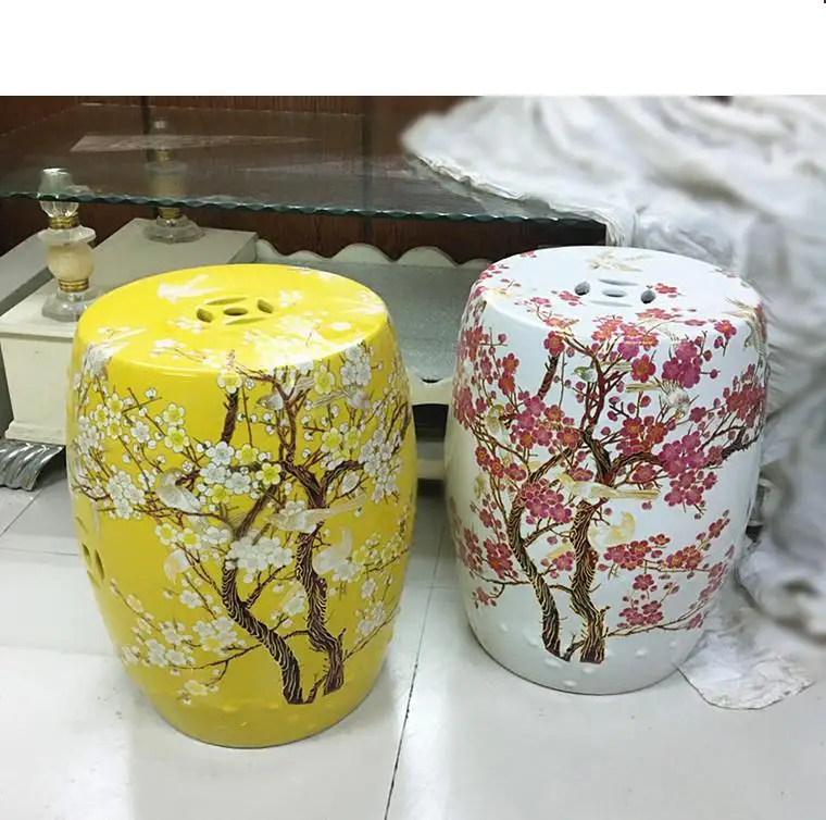 Ceramic Flower And Bird Drum Stool Plum Flower Dressing Stool Shoe Sofa Living Room Model Furnishing home bathroom stool