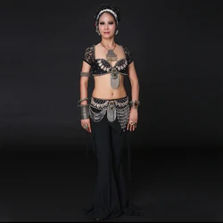 Professional Dancewear Tribal Belly Dance Clothes 3pcs Choli Top Belt Pants Women Bellyance Costume Set Pants Costume