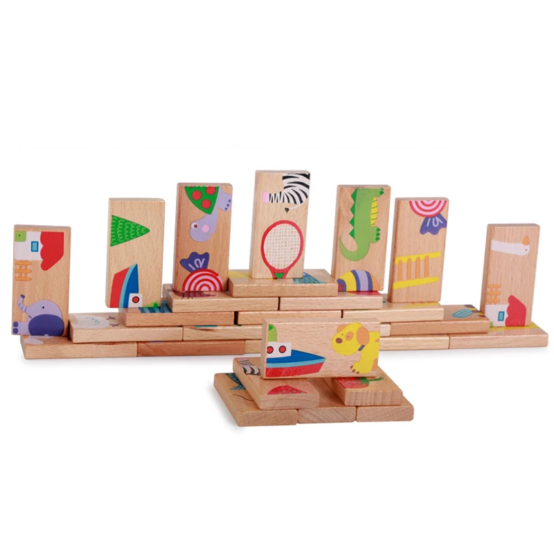 Blocs de construction en bois pour enfants, 28 pièces, modèle de voiture, jouet classique, dominos, jouets intelligents