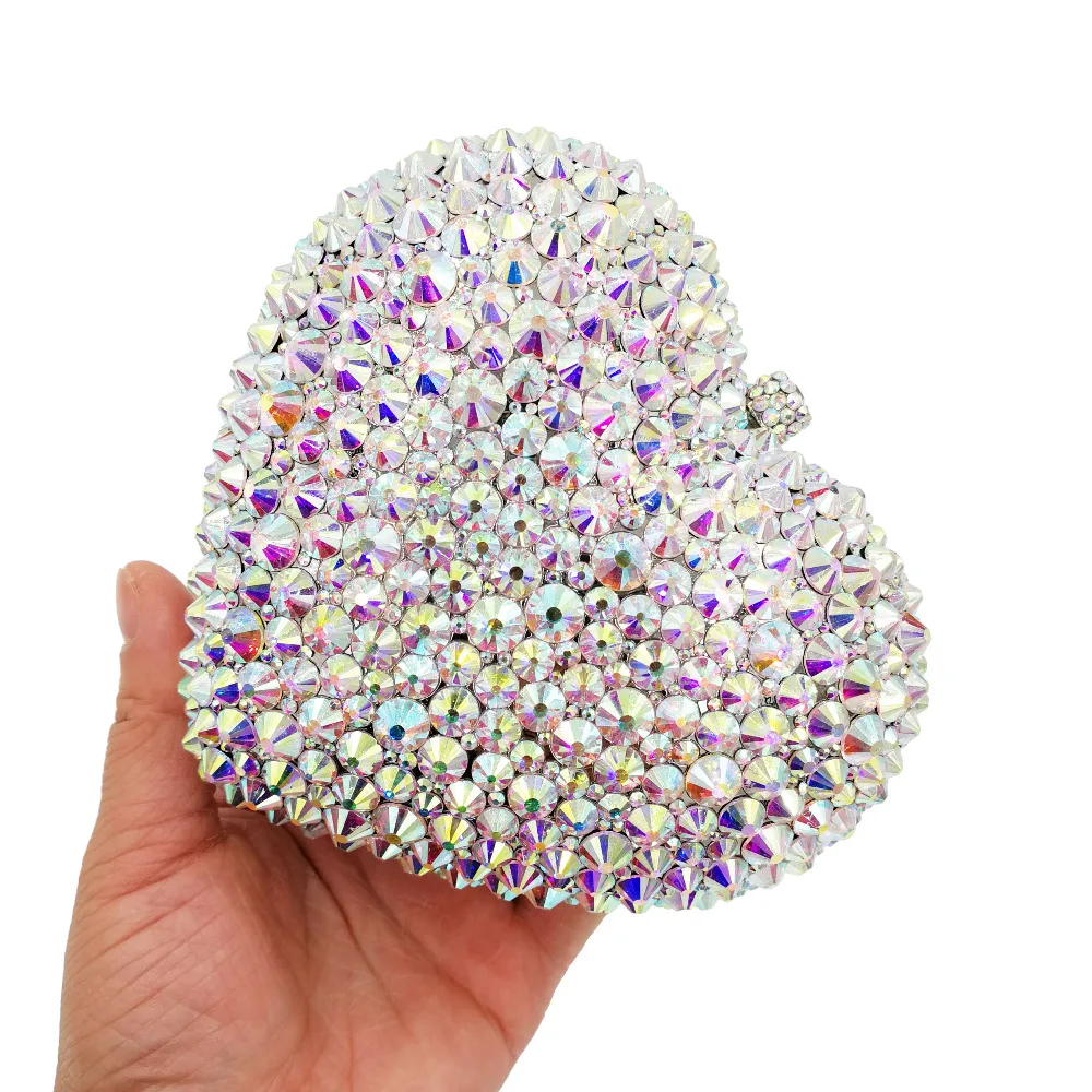 Designer Heart Shape AB silver Shine Luxury Clutch Bag Women business banquet Purse Mini Shoulder Bag Evening Bag SC614