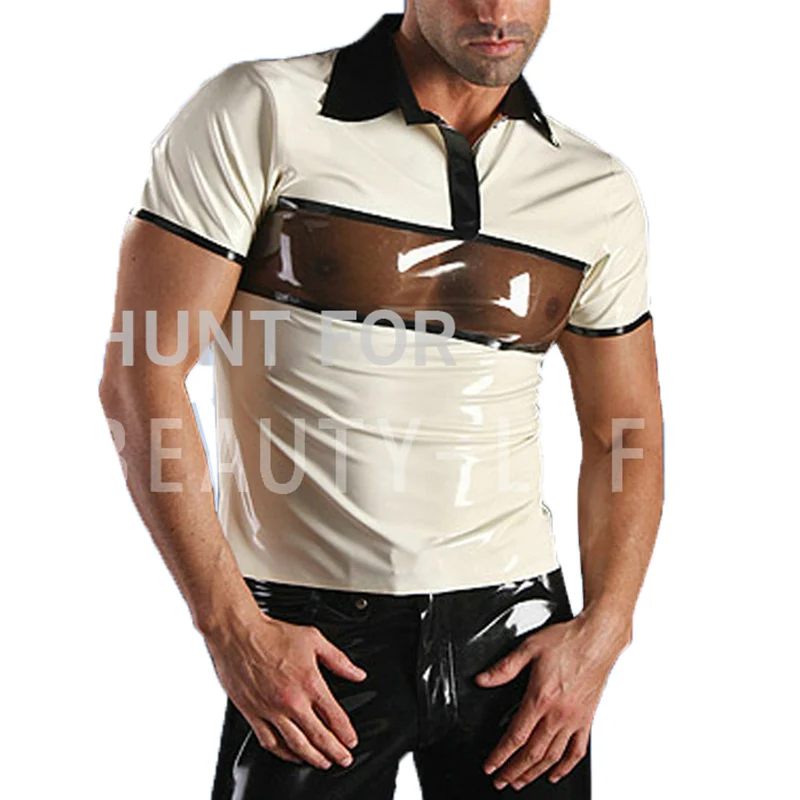 Latex T Shirts For Men Fetish Exotic Short Sleeve Patchwork Sexy Plus Size Customization 100% Natural Handmade Free Express