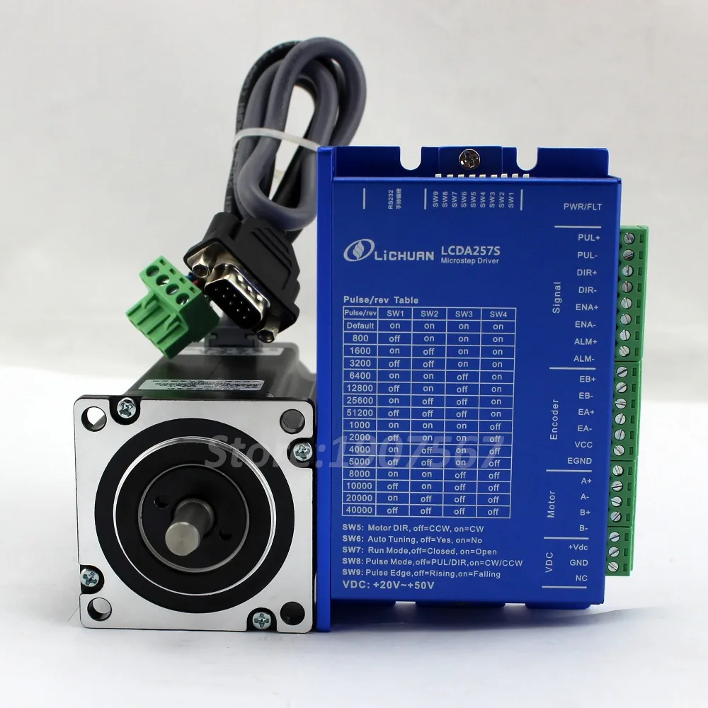 2 phase 3N.m Nema 23 kit closed loop stepper motor driver LCDA257S+LC57H2100 hybrid servo 3m encoder nema23 closed loop